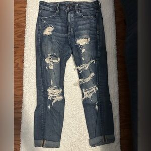 American Eagle Outfitters Ripped Dark Blue Hi-Rise Jegging Crop Jeans